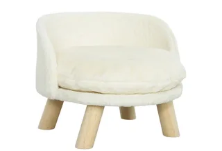 Katzensofa, Haustiersofa mit Kissen, Katzenbett, katzensessel Katzenhocker erhöhtes Haustierbett mit rutschfesten Holzfüße, Hundesofa, Indoor, 40,5 x 40,5 x 33 cm by PawHut in Cremeweiß – product photo 2 of 5