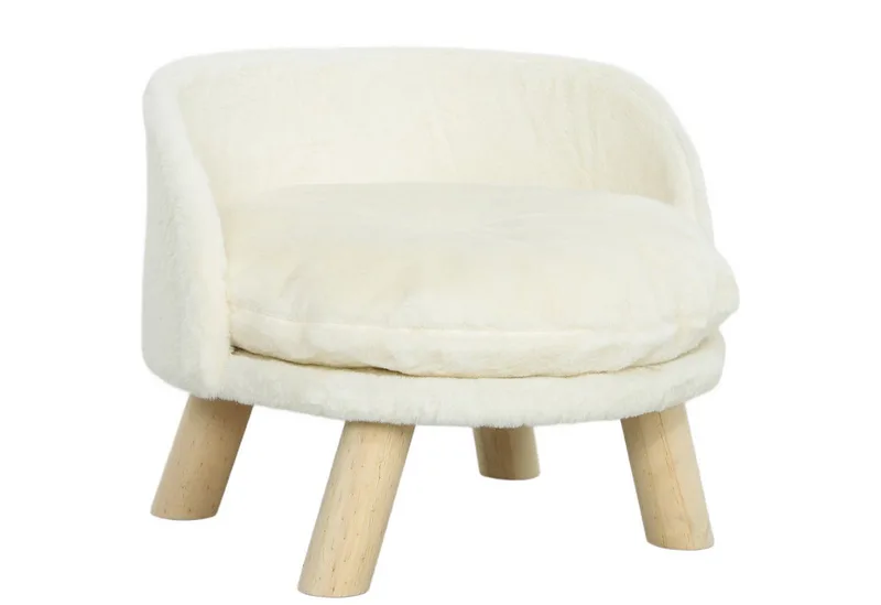 Katzensofa, Haustiersofa mit Kissen, Katzenbett, katzensessel Katzenhocker erhöhtes Haustierbett mit rutschfesten Holzfüße, Hundesofa, Indoor, 40,5 x 40,5 x 33 cm by PawHut in Cremeweiß – product photo 2 of 5