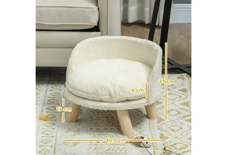 Katzensofa, Haustiersofa mit Kissen, Katzenbett, katzensessel Katzenhocker erhöhtes Haustierbett mit rutschfesten Holzfüße, Hundesofa, Indoor, 40,5 x 40,5 x 33 cm by PawHut in Cremeweiß – product photo 3 of 5