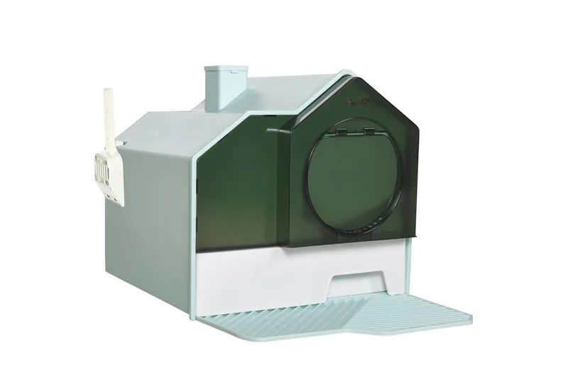 Katzentoilette Katzenklo mit Bodenwanne, Schaufel, Filter, Toilette mit Haube für Katzen bis 8 kg, ABS, Kunststoff, Hellblau 47 x 45 x 42 cm by PawHut – product photo 2 of 5