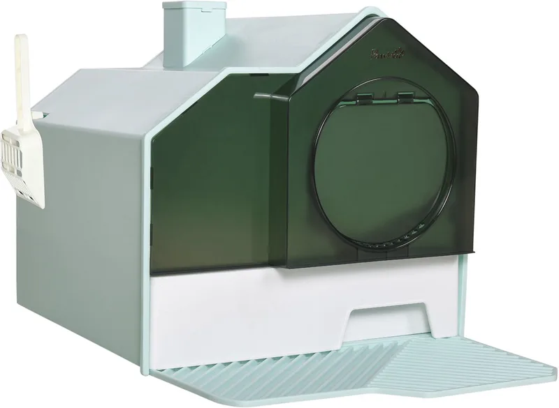 Katzentoilette Katzenklo mit Bodenwanne, Schaufel, Filter, Toilette mit Haube für Katzen bis 8 kg, ABS, Kunststoff, Hellblau 47 x 45 x 42 cm by PawHut – product photo 1 of 5