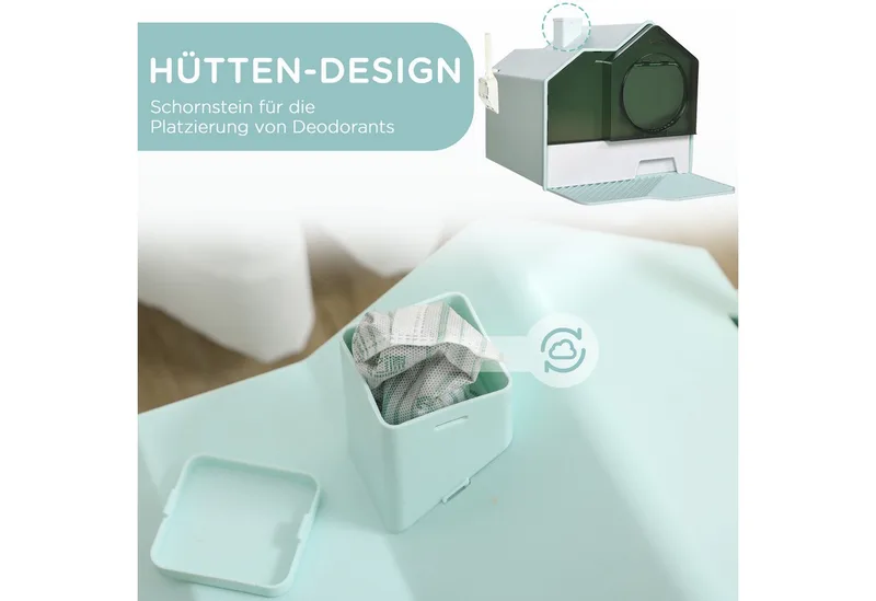 Katzentoilette Katzenklo mit Bodenwanne, Schaufel, Filter, Toilette mit Haube für Katzen bis 8 kg, ABS, Kunststoff, Hellblau 47 x 45 x 42 cm by PawHut – product photo 4 of 5