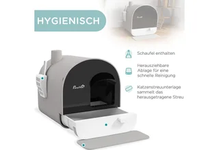 Katzentoilette mit Deckel, Katzenklo inkl. Schaufel und Streu-Matte, Ausziehbares Tablett, Katzenklo für Katzen bis 5 kg, Grau, 43 x 44 x 47 cm de PawHut – photo produit 4 sur 5