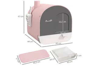 Katzentoilette mit Deckel, Katzenklo inkl. Schaufel und Streu-Matte, Ausziehbares Tablett, Katzenklo für Katzen bis 5 kg, Rosa, 43 x 44 x 47 cm de PawHut – photo produit 3 sur 5