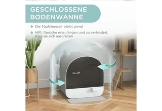 Katzentoilette mit Deckel, Katzenklo inkl. Schaufel und Streu-Matte, Ausziehbares Tablett, Katzenklo für Katzen bis 5 kg, Grau, 43 x 44 x 47 cm de PawHut – photo produit 5 sur 5
