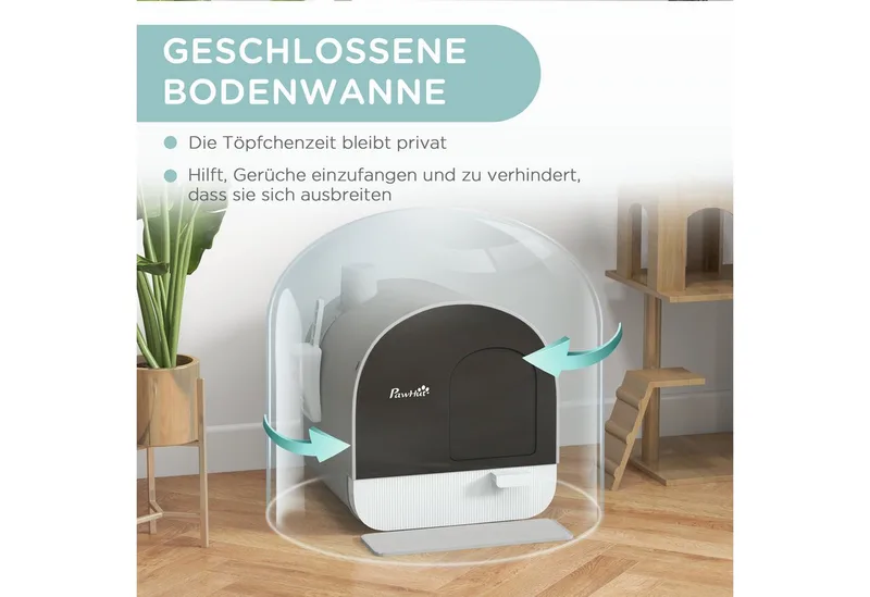 Katzentoilette mit Deckel, Katzenklo inkl. Schaufel und Streu-Matte, Ausziehbares Tablett, Katzenklo für Katzen bis 5 kg, Grau, 43 x 44 x 47 cm de PawHut – photo produit 5 sur 5