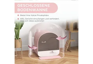 Katzentoilette mit Deckel, Katzenklo inkl. Schaufel und Streu-Matte, Ausziehbares Tablett, Katzenklo für Katzen bis 5 kg, Rosa, 43 x 44 x 47 cm de PawHut – photo produit 5 sur 5