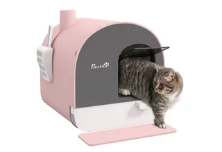 Katzentoilette mit Deckel, Katzenklo inkl. Schaufel und Streu-Matte, Ausziehbares Tablett, Katzenklo für Katzen bis 5 kg, Rosa, 43 x 44 x 47 cm de PawHut – photo produit 2 sur 5