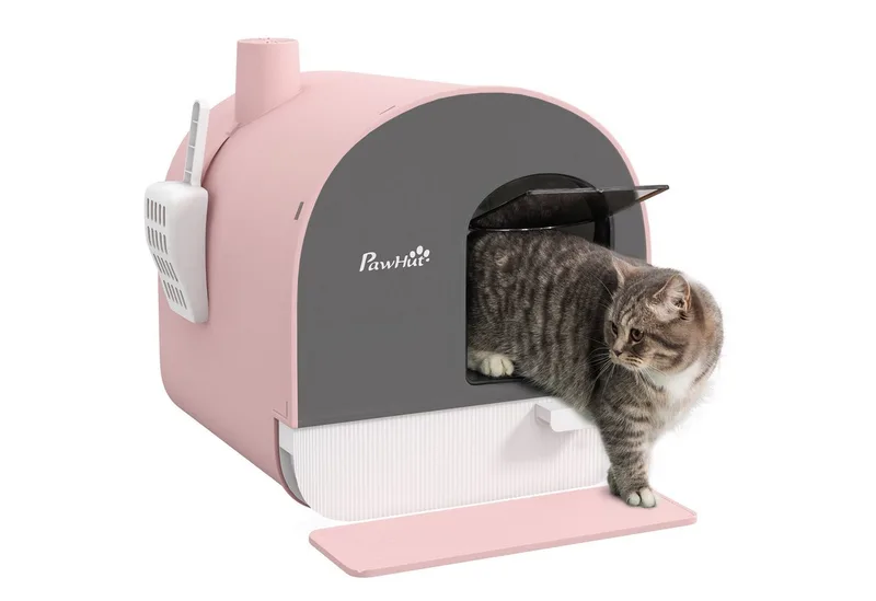 Katzentoilette mit Deckel, Katzenklo inkl. Schaufel und Streu-Matte, Ausziehbares Tablett, Katzenklo für Katzen bis 5 kg, Rosa, 43 x 44 x 47 cm de PawHut – photo produit 2 sur 5