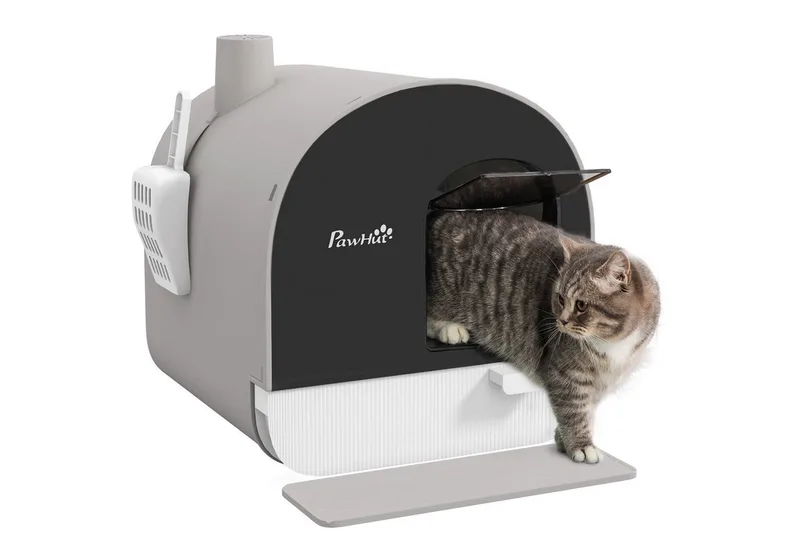 Katzentoilette mit Deckel, Katzenklo inkl. Schaufel und Streu-Matte, Ausziehbares Tablett, Katzenklo für Katzen bis 5 kg, Grau, 43 x 44 x 47 cm de PawHut – photo produit 2 sur 5