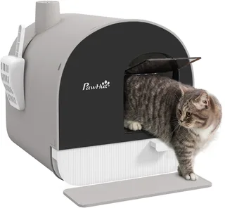 Katzentoilette mit Deckel, Katzenklo inkl. Schaufel und Streu-Matte, Ausziehbares Tablett, Katzenklo für Katzen bis 5 kg, Grau, 43 x 44 x 47 cm de PawHut – photo produit 1 sur 5