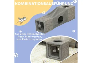 Katzentunnel, Katzenspielzeug mit Spielball, Katzenhöhle, Faltbarer Spieltunnel aus Sisal, Kombiniertes Design, 98 x 30 x 30 cm by PawHut in Braun+Grau – product photo 4 of 5