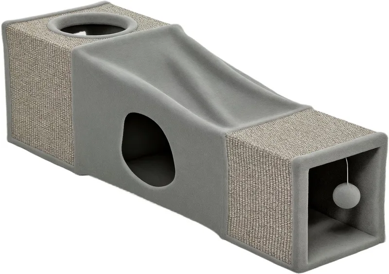 Katzentunnel, Katzenspielzeug mit Spielball, Katzenhöhle, Faltbarer Spieltunnel aus Sisal, Kombiniertes Design, 98 x 30 x 30 cm by PawHut in Braun+Grau – product photo 1 of 5