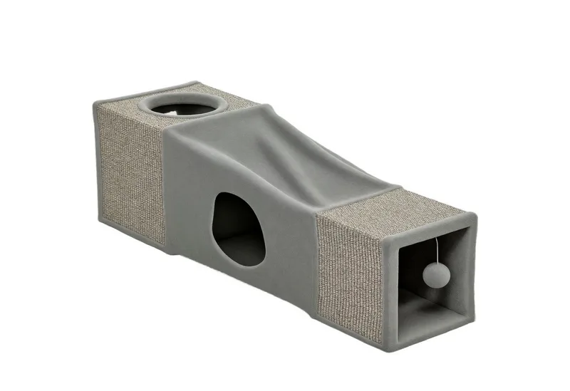 Katzentunnel, Katzenspielzeug mit Spielball, Katzenhöhle, Faltbarer Spieltunnel aus Sisal, Kombiniertes Design, 98 x 30 x 30 cm by PawHut in Braun+Grau – product photo 2 of 5