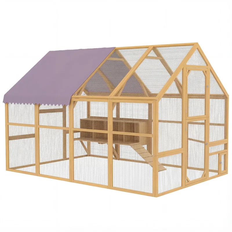 Kippenhok-Dennehout, Metaal-280L x 185,5B x 188H cm-Geel fra PawHut i Gul – produktbillede