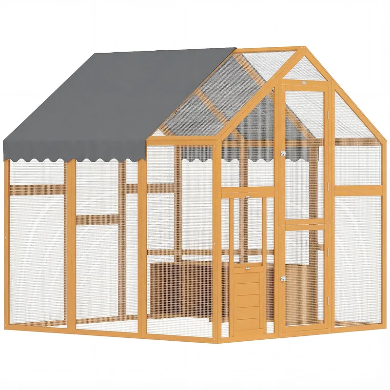 Kippenhok-Dennenhout-168L x 183B x 182H cm-Geel de PawHut en Jaune – photo produit