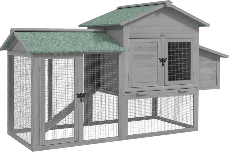 Kippenhok-Dennenhout-168L x 75B x 103H cm-Grijs de PawHut en Gris – photo produit