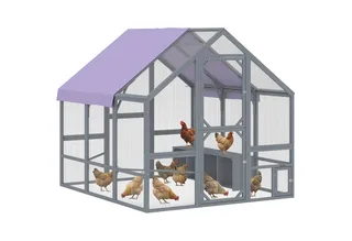 Kippenhok-Dennenhout, Gegalvaniseerd gaas-211L x 186,5B x 185,5H cm-Donkergrijs de PawHut en Gris foncé – photo produit 2 sur 5