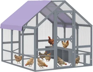 Kippenhok-Dennenhout, Gegalvaniseerd gaas-211L x 186,5B x 185,5H cm-Donkergrijs de PawHut en Gris foncé – photo produit 1 sur 5