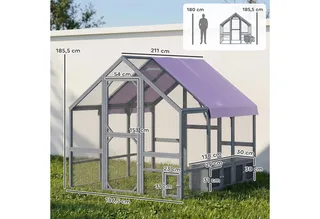 Kippenhok-Dennenhout, Gegalvaniseerd gaas-211L x 186,5B x 185,5H cm-Donkergrijs de PawHut en Gris foncé – photo produit 3 sur 5
