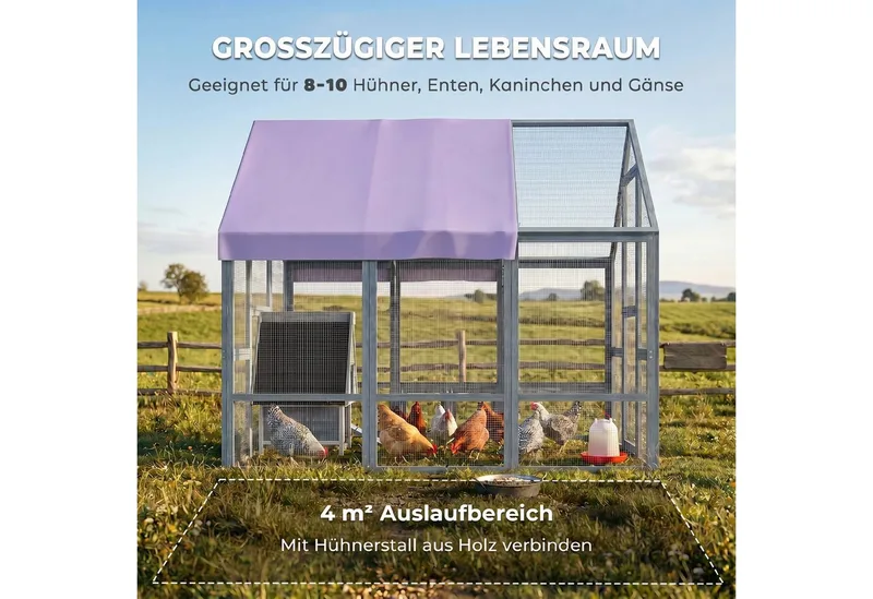 Kippenhok-Dennenhout, Gegalvaniseerd gaas-211L x 186,5B x 185,5H cm-Donkergrijs de PawHut en Gris foncé – photo produit 4 sur 5
