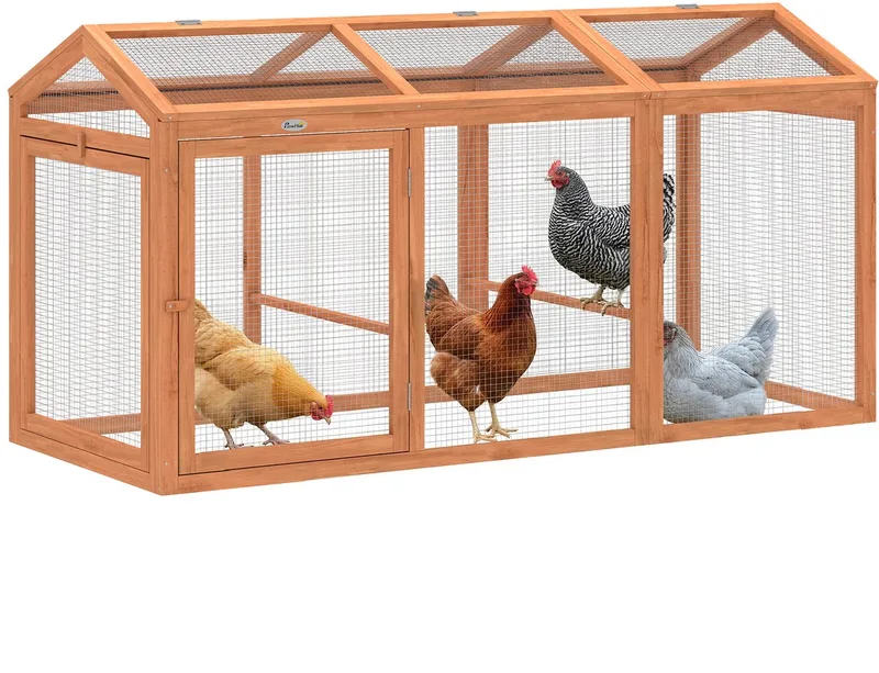 Kippenhok-Dennenhout, metaal-156L x 70,5B x 84H cm-Oranje de PawHut en Orange – photo produit