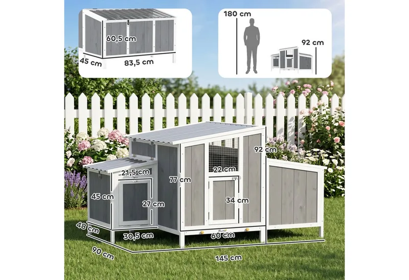 Kippenhok-Grenenhout, PET-145L x 90B x 92H cm-Grijs de PawHut en Gris – photo produit 3 sur 5