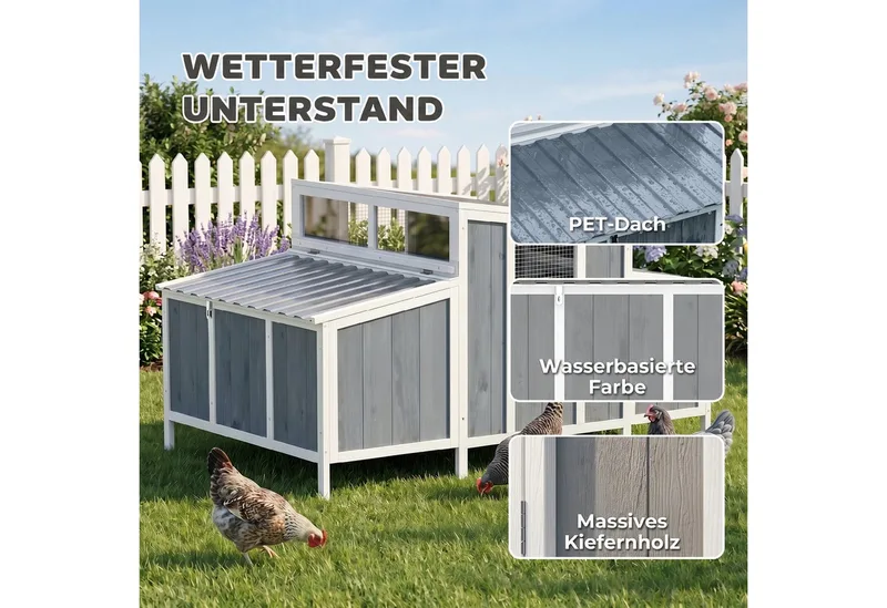 Kippenhok-Grenenhout, PET-145L x 90B x 92H cm-Grijs de PawHut en Gris – photo produit 5 sur 5
