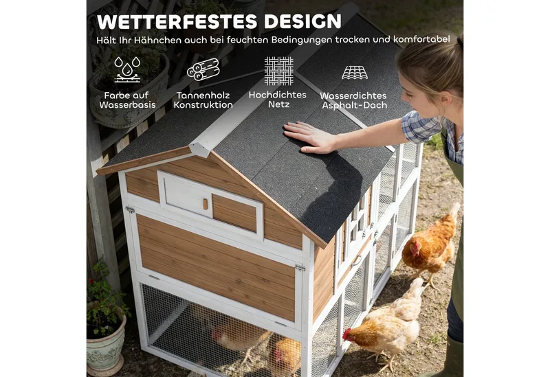 Kippenhok-Grenenhout, Staal-200L x 104B x 145H cm-Bruin von PawHut in Braun – Produktfoto 5 von 5