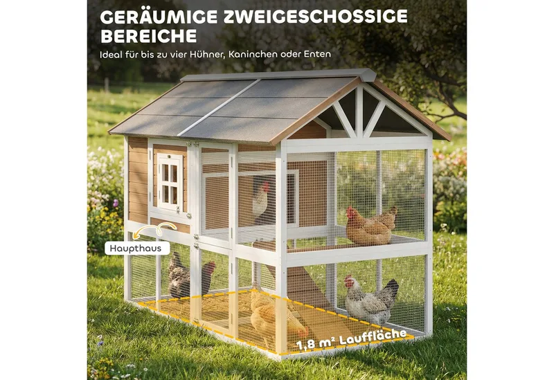 Kippenhok-Grenenhout, Staal-200L x 104B x 145H cm-Bruin von PawHut in Braun – Produktfoto 4 von 5
