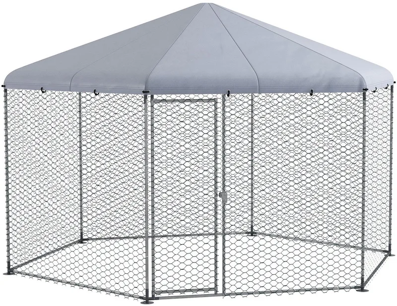 kippenhok van staal, 400 x 346 x 263 cm, zilverkleurig. by PawHut – product photo
