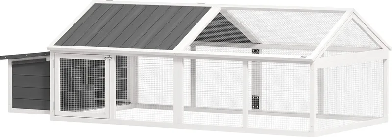 kippenhok van vurenhout, 240x112,5x76cm, wit. fra PawHut i Sort – produktbillede