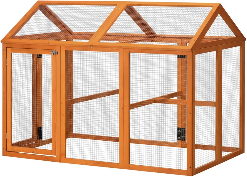 Kippenhok - Vurenhout - 140x88,5x106cm von PawHut in Orange – Produktfoto