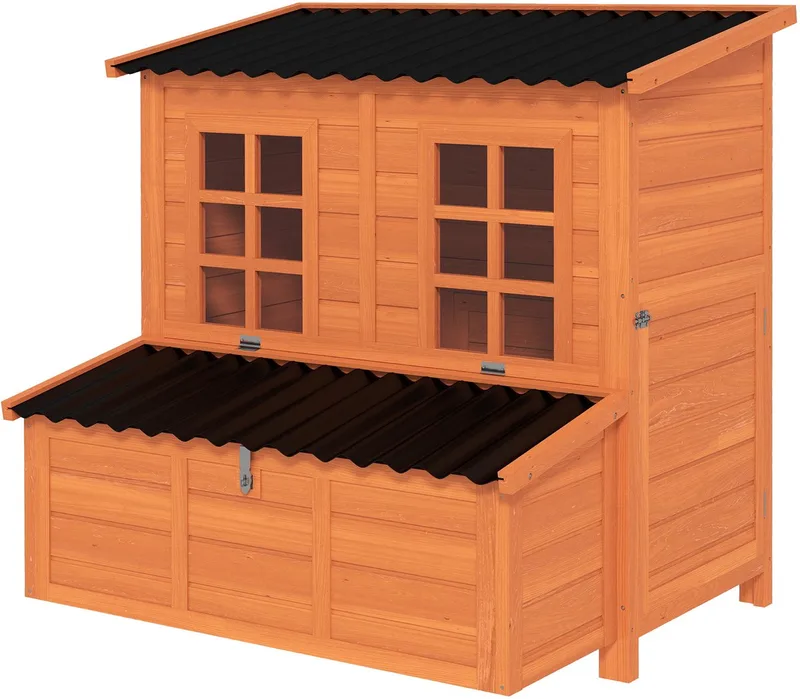 Kippenhok-Vurenhout, kunststof-100L x 86B x 100H cm-Oranje de PawHut en Orange – photo produit
