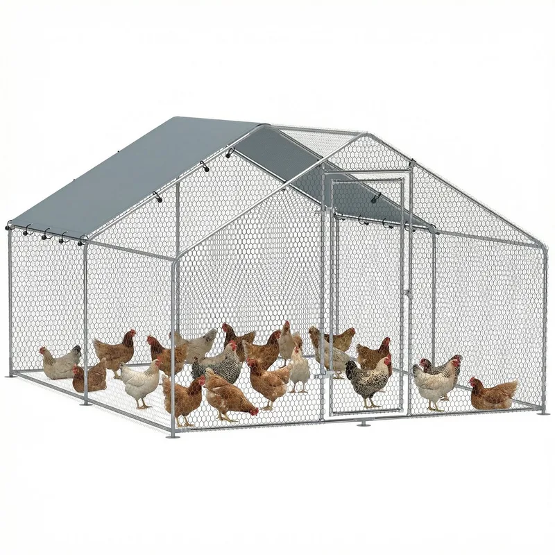 Kippenren-Staal, Oxford-stof-300L x 340B x 190H cm-Zilver von PawHut in Silber – Produktfoto