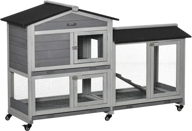 Klein Dierenhok - met Wielen Dubbeldek - Konijnenhok by PawHut in Grey – product photo