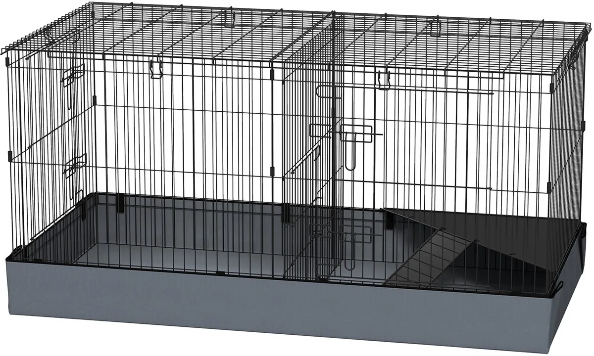 Kleindierenkooi 2-in-1 - Caviakooi, Konijnenkooi, Knaagdierenverblijf de PawHut en Noir – photo produit