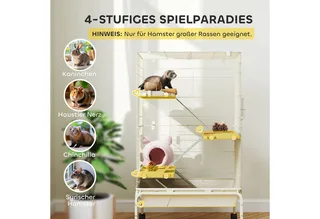 Kleintierkäfig, Nagerkäfig Frettchenkäfig mit 3 Rampen Mäusekäfig mit ausziehbarem Tablett, Futterschale, Wasserflasche, Käfig mit Zubehör für Chinchilla, Eichhörnchen, Zwerghamster de PawHut en Beige – photo produit 4 sur 5