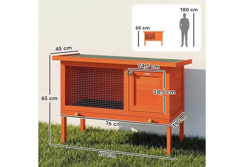 Konijnenhok-Dennenhout, Bitumen-90L x 45B x 65H cm-Oranje by PawHut in Orange – product photo 3 of 5