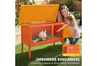 Konijnenhok-Dennenhout, Bitumen-90L x 45B x 65H cm-Oranje by PawHut in Orange – product photo 5 of 5