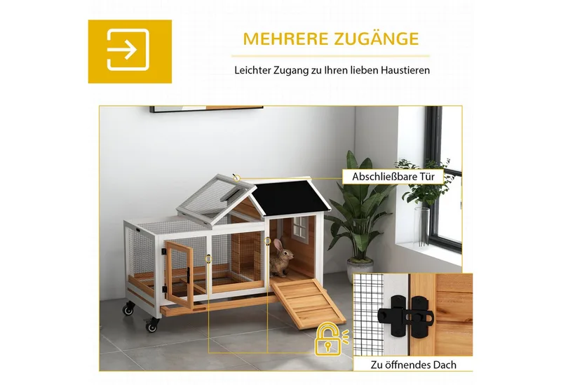 Konijnenhok Dennenhout, Staal 108L x 58B x 73,5H cm de PawHut en Jaune – photo produit 5 sur 5