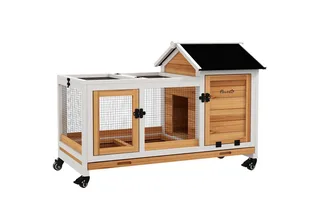 Konijnenhok Dennenhout, Staal 108L x 58B x 73,5H cm de PawHut en Jaune – photo produit 2 sur 5