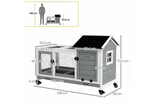 Konijnenhok Dennenhout, Staal 108L x 58B x 73,5H cm von PawHut in Grau – Produktfoto 3 von 5