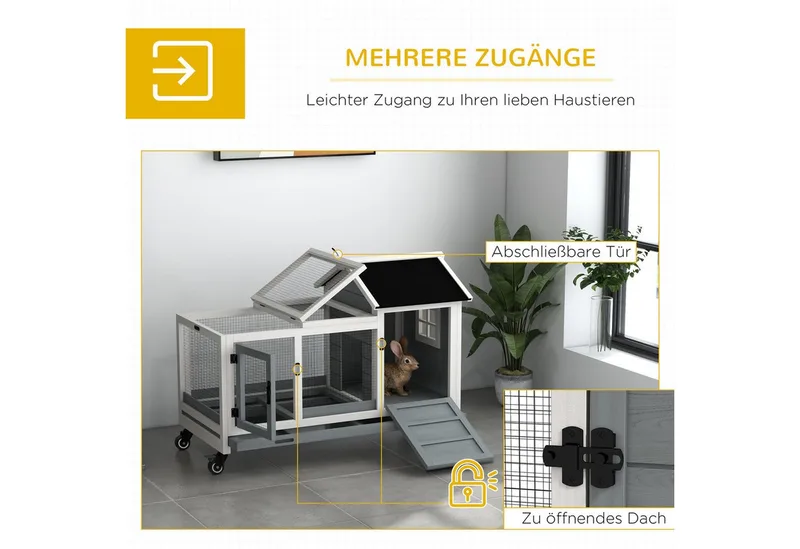 Konijnenhok Dennenhout, Staal 108L x 58B x 73,5H cm von PawHut in Grau – Produktfoto 5 von 5