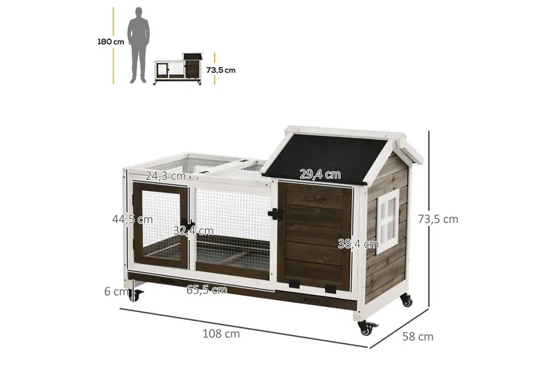 Konijnenhok Dennenhout, Staal 108L x 58B x 73,5H cm de PawHut en Koffiebruin – photo produit 3 sur 5