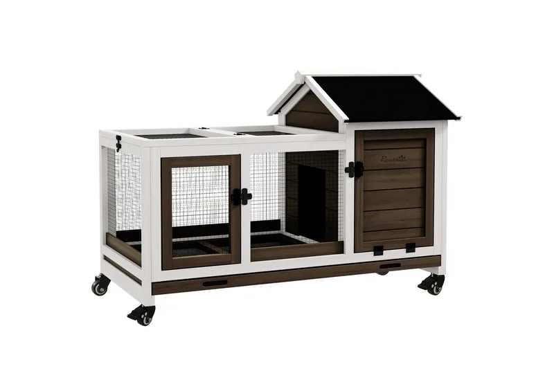 Konijnenhok Dennenhout, Staal 108L x 58B x 73,5H cm de PawHut en Koffiebruin – photo produit 2 sur 5
