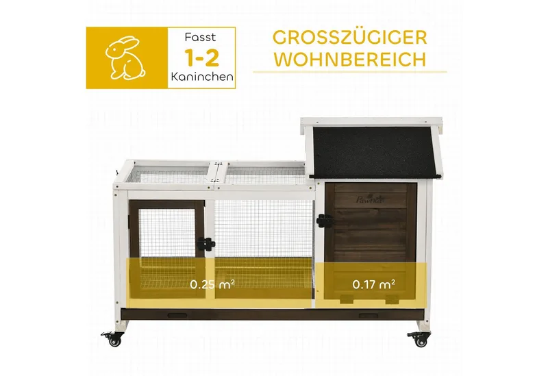 Konijnenhok Dennenhout, Staal 108L x 58B x 73,5H cm de PawHut en Koffiebruin – photo produit 4 sur 5