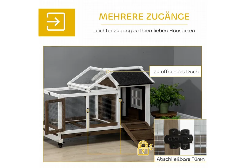 Konijnenhok Dennenhout, Staal 108L x 58B x 73,5H cm de PawHut en Koffiebruin – photo produit 5 sur 5