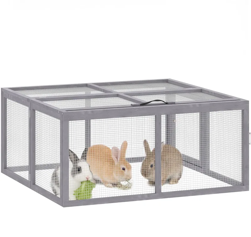 Konijnenhok - Grenenhout - 110 x 105 x 50 cm de PawHut en Gris – photo produit