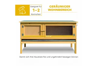 Konijnenhok-Grenenhout-115L x 44,3B x 65H cm-Geel von PawHut in Lichtgeel – Produktfoto 4 von 5